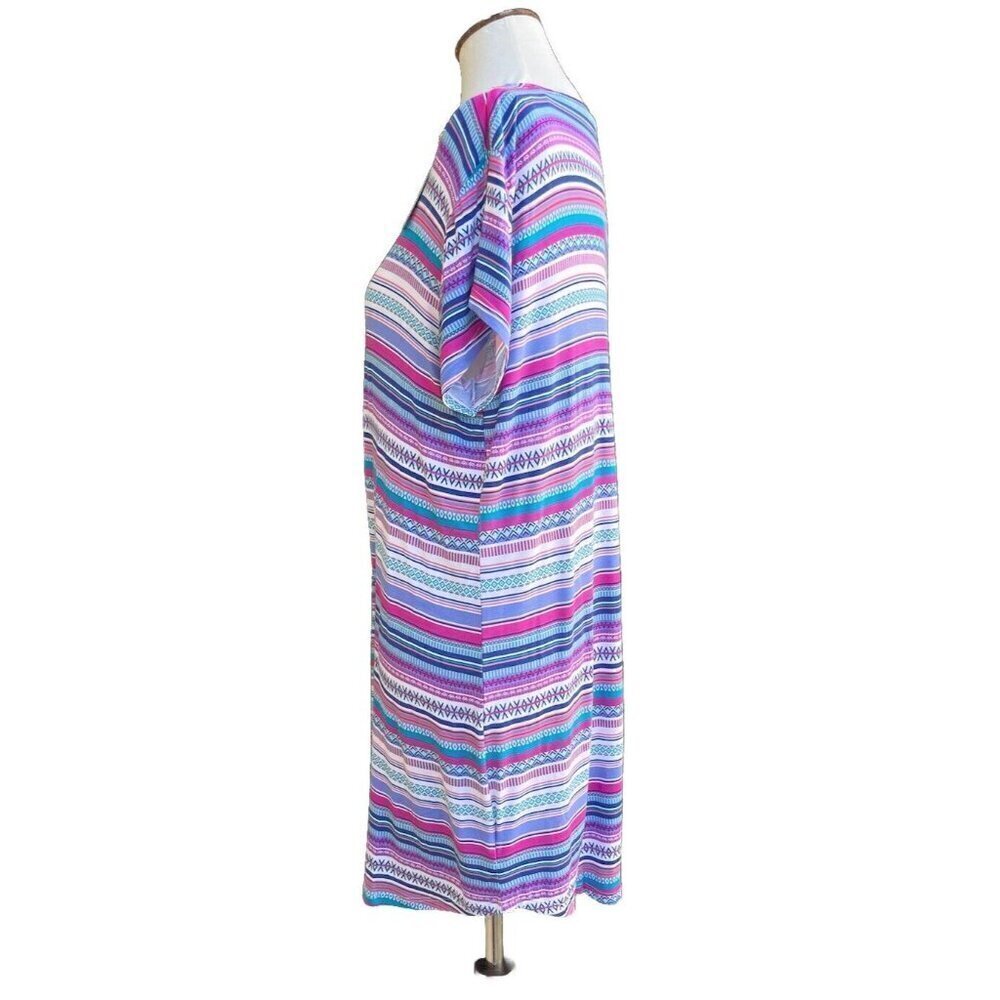 Natural Reflections Blue Tribal Stripe Multi Color Loose Fit Sleep Shirt Size L - Picture 15 of 16